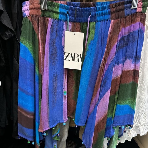 NEW| ZARA Handkerchief Boho Gypsy Beaded Hem Mini Skirt - Picture 2 of 9